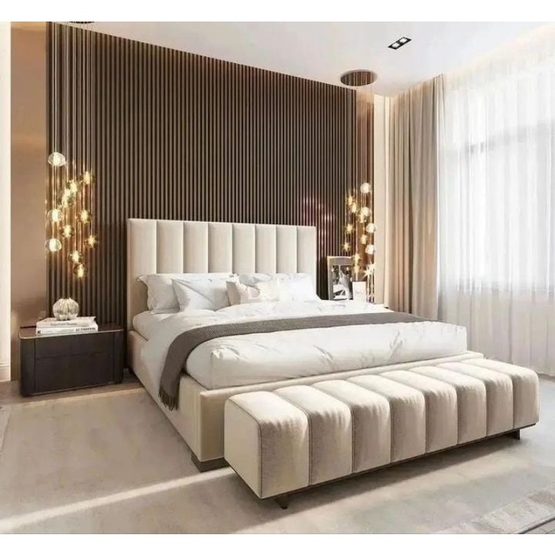 DIPAN TEMPAT TIDUR MINIMALIS PLUS STOOL  NAKAS STAINLESS BUFET TV CREDENZA TOP MARMER WHITE CARRARA 