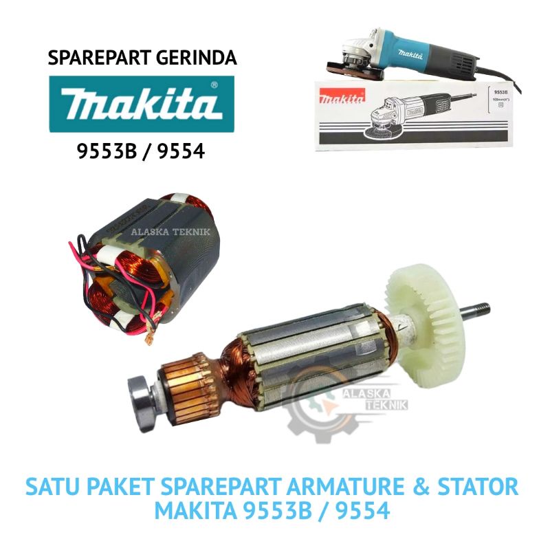 Promo 1 Paket Armature & Stator Gerinda MAKITA 9553B / 9554 /  Angker Dinamo Bantalan Gurinda MAKITA