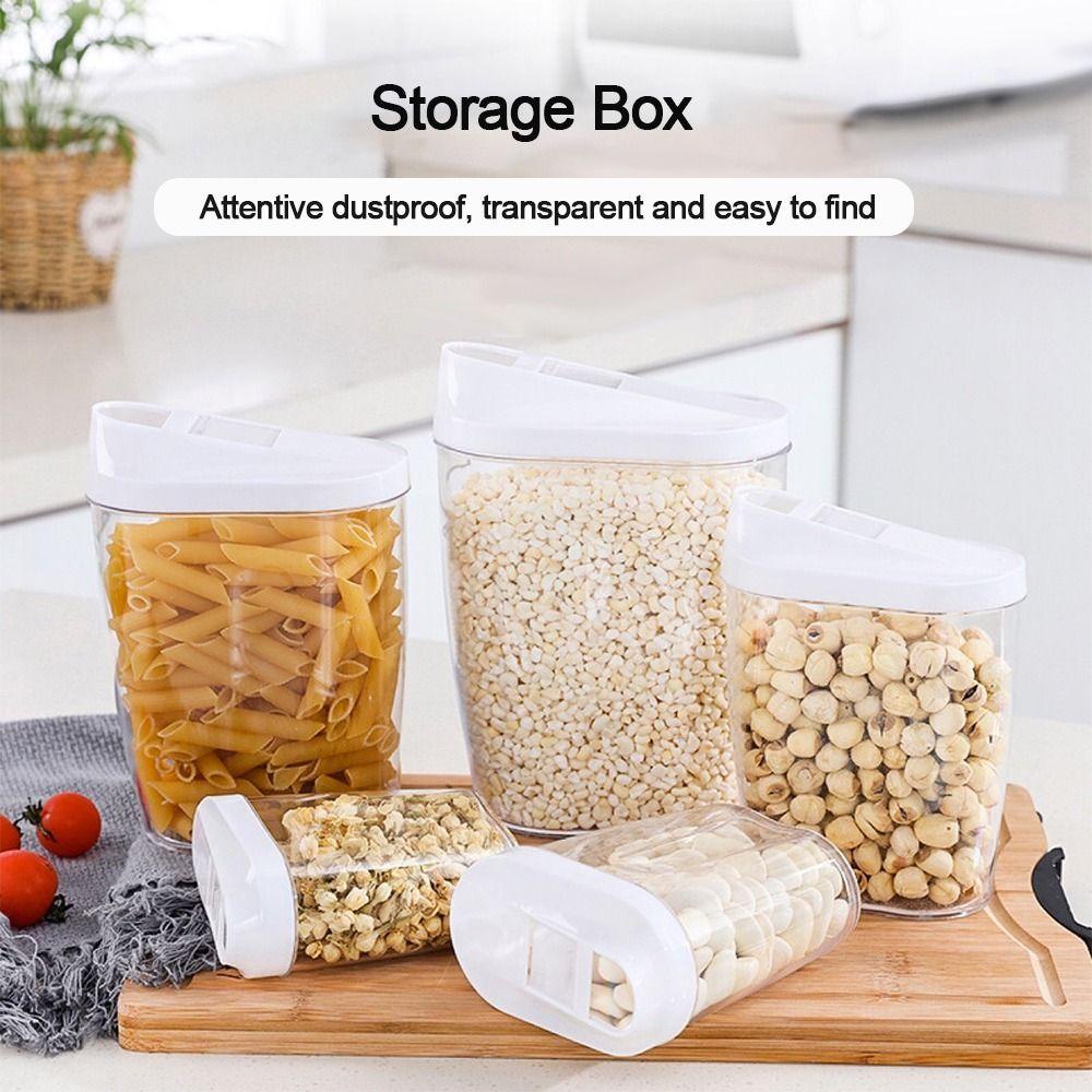 R-FLOWER Cereal Dispense Toples Tertutup Transparan Crisper Bijian Beras Kacang Snack Tank Organiser Set