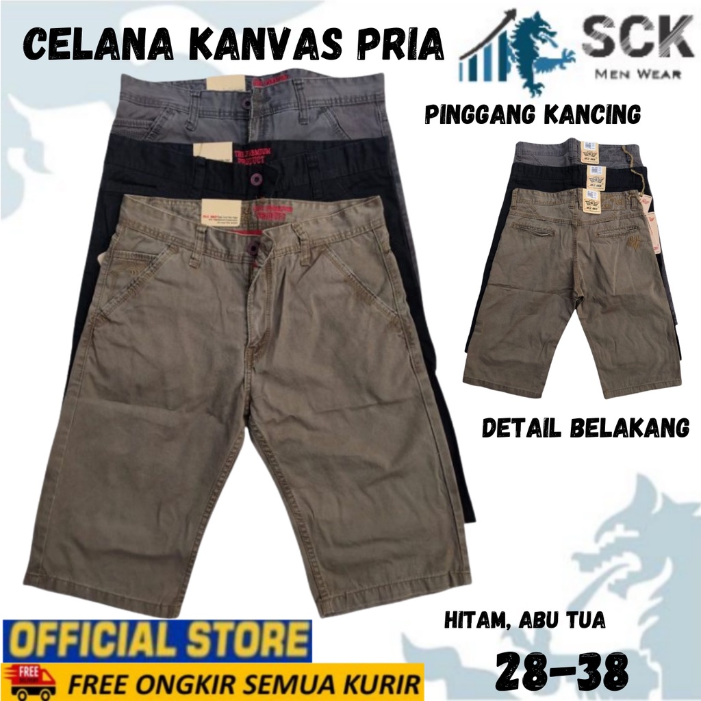 Celana Pendek KANVAS BENBERCA Pria Warna POLOS 28-38 / Pakaian Pria Pinggang Kancing Santai - sckmenwear GROSIR