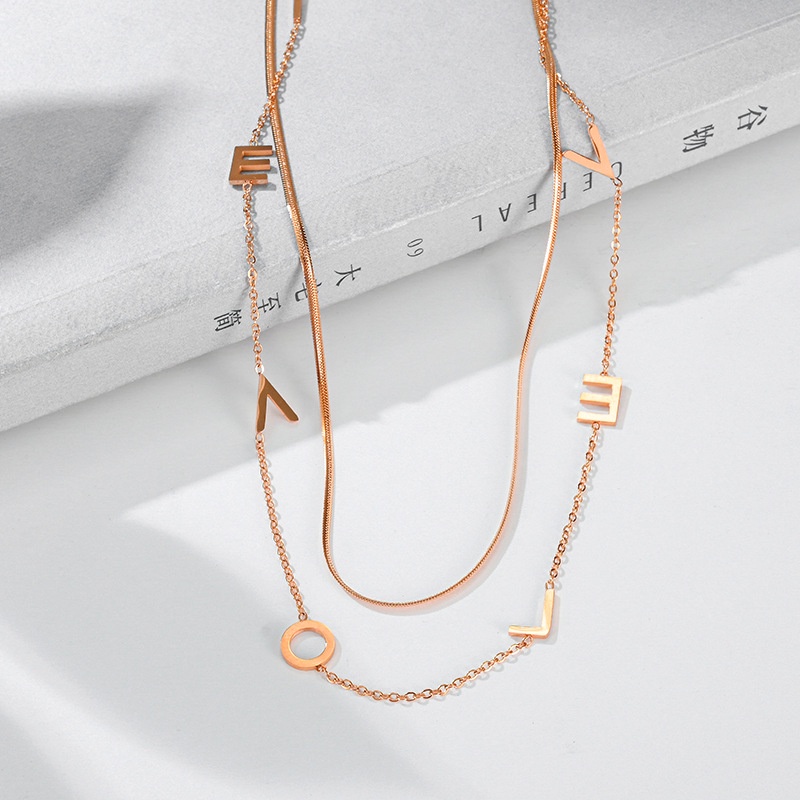 Kalung Double Layer Untuk Wanita | Kalung Multilayer | Cincin Titanium Steel Lapis Rose Gold 18K Untuk Wanita | Kalung Emas | Hadiah Ulang Tahun Anniversary |  Tas Ransel Anti Air / Pudar