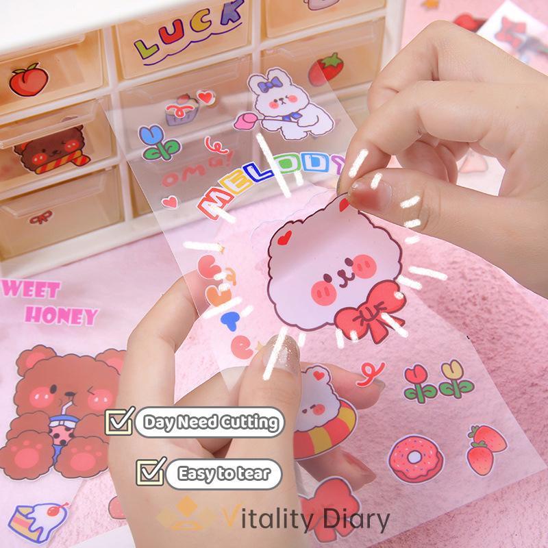 

【COD❤️】Kartun Lucu Stiker Buku Pegangan Bahan Stiker Dekorasi Transparan Gelas Air Alat Tulis-VDY