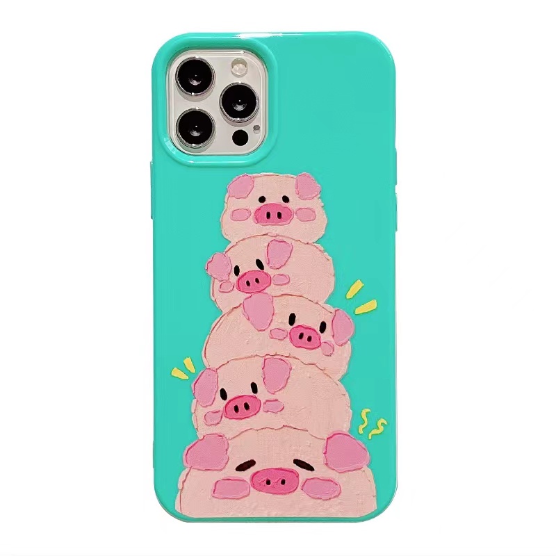 IPHONE Ins Pola Piggy Cocok Untuk Iphone14 14pro 14plus 13 13mini 13pro 13prm iPhone12 7Plus 8Plus Xr XS 13 12mini Pro Max Empat Sudut Casing Ponsel Tahan Guncangan