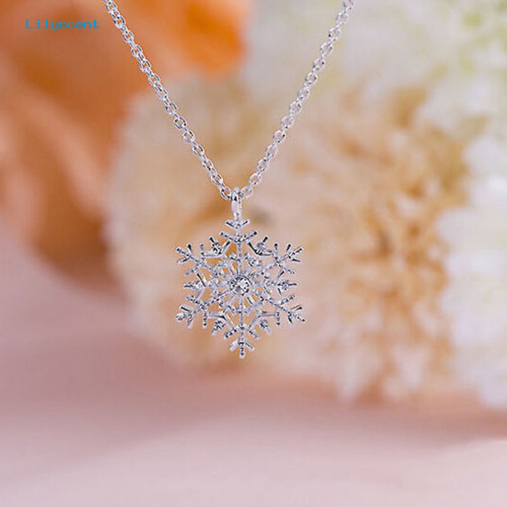 [LS] Fashion Frozen Snowflake Shiny Rhinestone Pendant Rantai Kalung Hadiah Natal