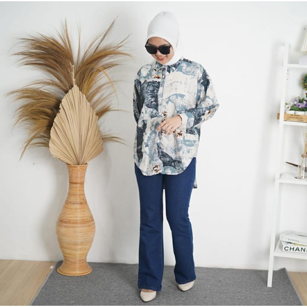 BEFAST - ZEC OOTD WANITA KEMEJEA GYA / Oversize Abstrak Kemeja Motif Ice Berg / Hem Oversize Keluaran Terbaru / Pakaian Wanita Casual / Kemeja Oversize Lengan Panjang / Outfit Wanita Hijab Style / Kemeja Motif Abstrak / Fashion Wanita Modis