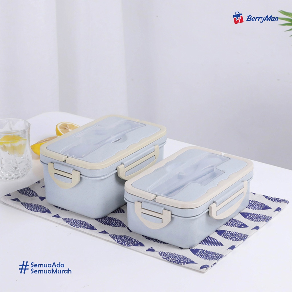DLL0041LUNCH BOX SET Kotak Bekal Makan Jerami Gandum Anti Tumpah Free Sendok Garpu