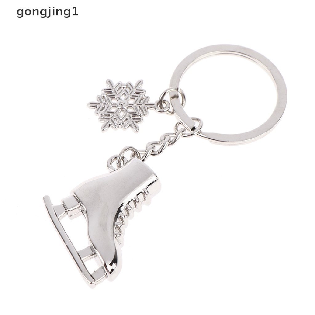 Ggg 1pc Silver Ice Skates Snowflake Pendant Key Ring Skag Gantungan Kunci Keychain ID