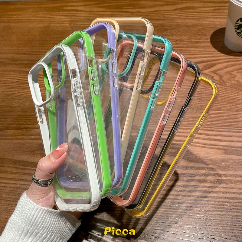 IPHONE Casing 3in1 Mewah Macaron Warna Permen Kompatibel Untuk Iphone11 7Plus 8Plus XR 13 12 11 14 Pro Max7 8 14 Plus X XS Max SE 2020 Silikon Transparan Shokcproof Bumper Soft Cover