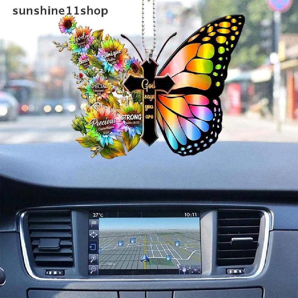 Sho 1Pc Hiasan Gantung Butterfly Cross Untuk Mobil Sunflower Butterfly Car Charm N