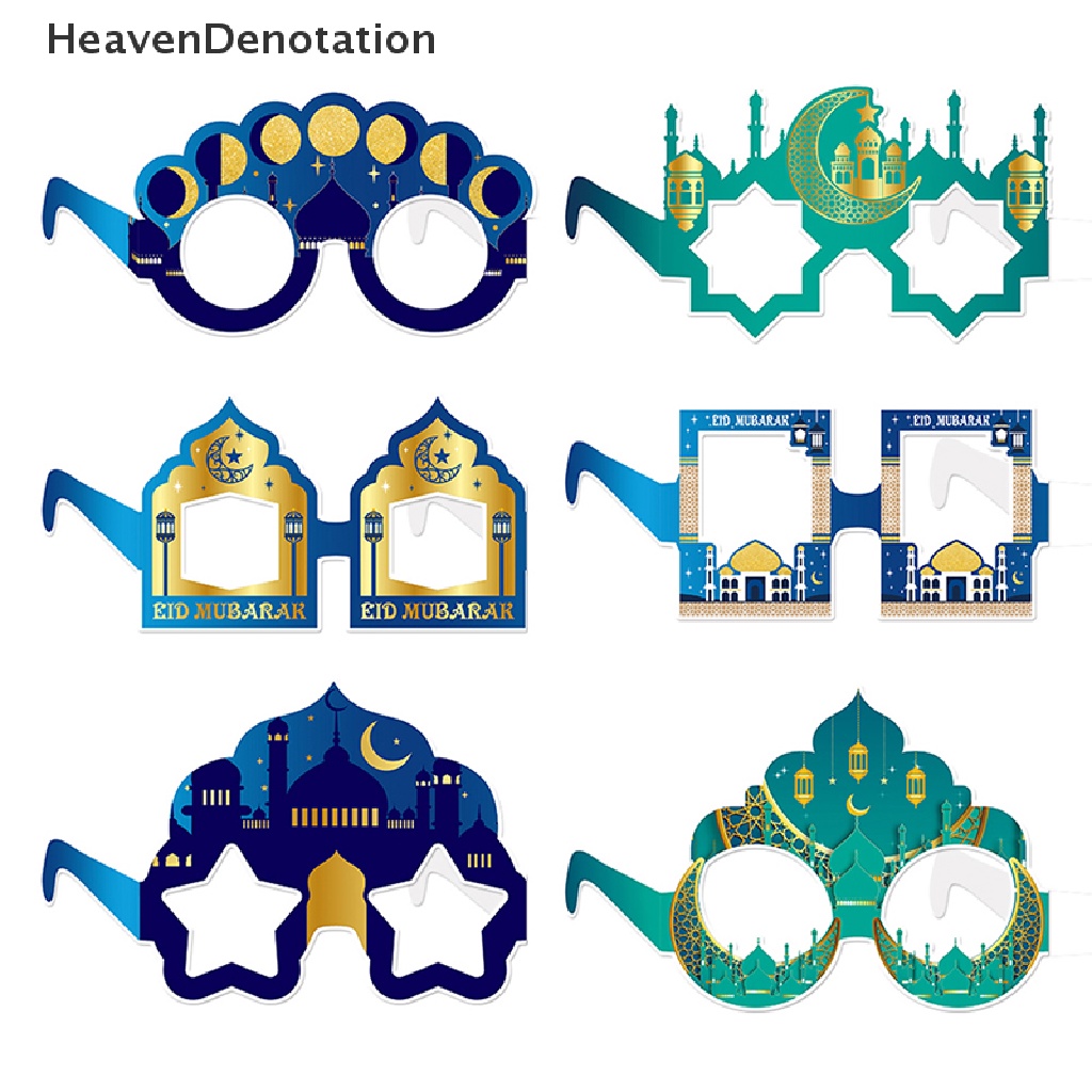 [HeavenDenotation] 6pcs Gelas Kertas Prapaskah Islami Pesta Tema Lebaran Lucu Kacamata Hias Lebaran AL Adha Mubarak Party Decor Properti Foto HDV