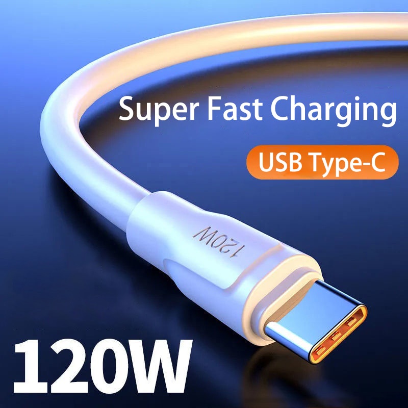 Kabel 120W 6A Super Fast Charge Tipe C Untuk Android iPhone Aksesoris Charger USB C Cable