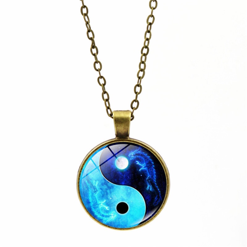 [AYBx] Baju Kaos Distro Pria Wanita Lengan Pendek Kalung Tai Chi Unisex Time Stone Cabochon Kaca Liontin Naga Bulan Yin Yang