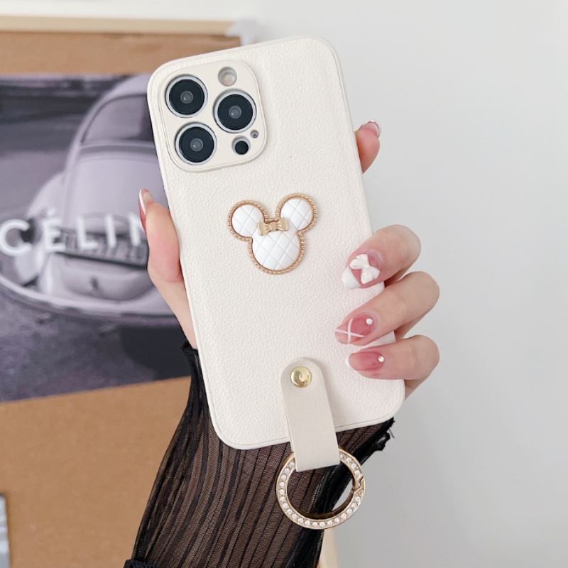 Rose Minnie Casing Pelindung Untuk 14 13 12 11 Pro X Xs Max 14Plus XR Casing Belakang Kulit Imitasi