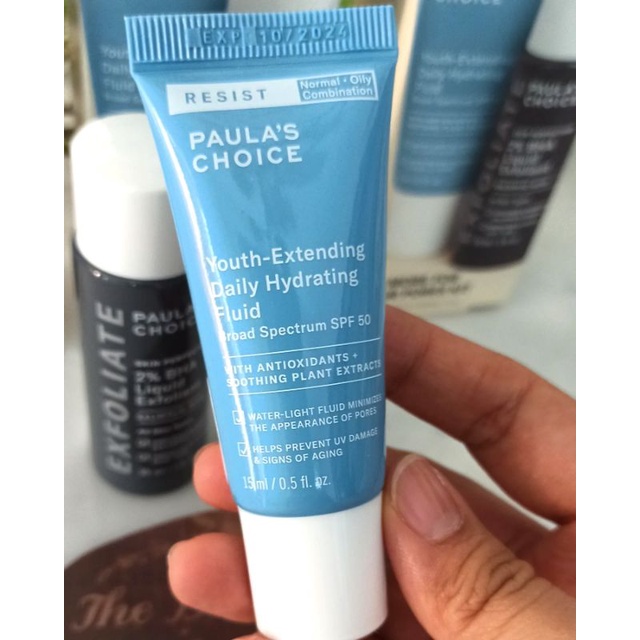 THEBLUERIBBON 30ML PAULA'S CHOICE SKIN PERFECTING 2% BHA LIQUID EXFOLIANT , YOUTH EXTENDING DAILY HYDRATING FLUID SPF 50