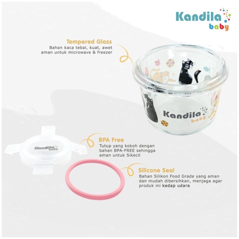 Kandila Baby Printed Glass Food Container 160ml Isi 3pcs KDL027-5 Tempat Makanan Bayi WHS