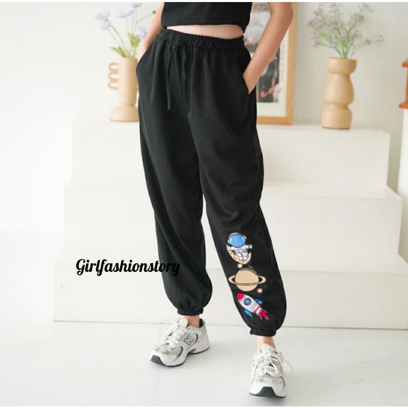 REAL PICT !! CELANA JOGGER WANITA MOTIF ASTRO - JOGGER ASTRO SPORTY FLEECE