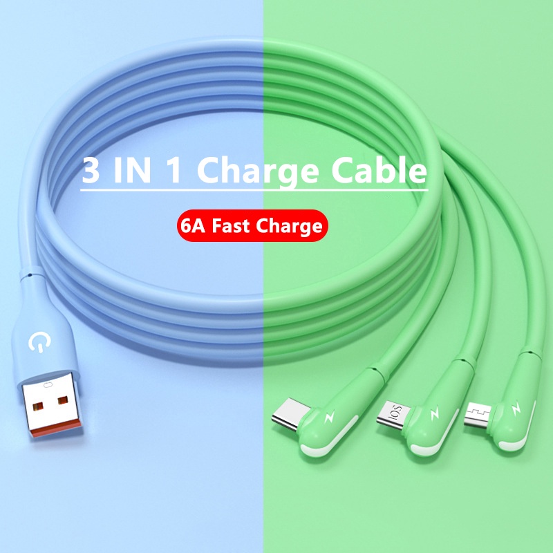 Kabel Cas 66W 3in1 6A Type-C Fast Charging 2.4A Lightning Charge 2A Untuk Micro Fast Charging Cable