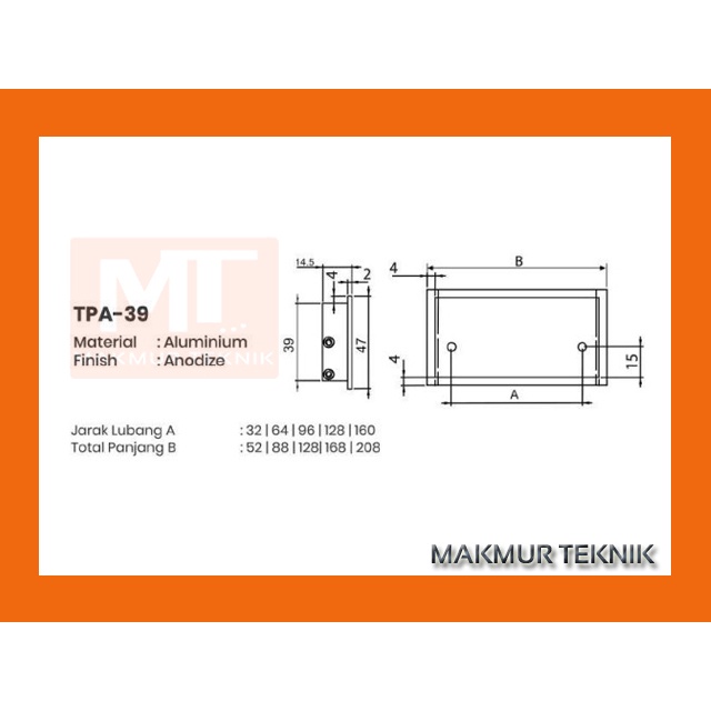 Tarikan laci Tarikan pintu Huben TPA 39 - 64 mm