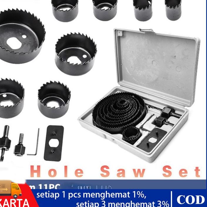 ☻ 11 Pcs HoleSaw Kit Hole Saw Set  Mata Bor Pelubang Kayu PVC Termurah Berkualitas ♠