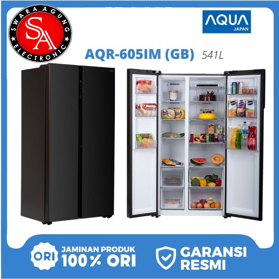 Kulkas Side By Side Inverter AQUA Type: AQR-605IM (Khusus Daerah Medan)