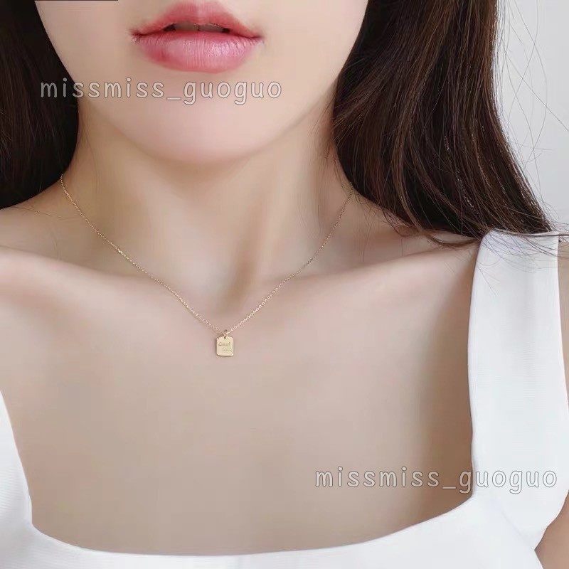 Kalung Rantai Dengan Liontin Kotak Untuk Wanita | Kalung Rose Gold 18k | Kalung Liontin Bahan Stainless Steel | Kalung Bahan Titanium Steel |  Hadiah Ulang Tahun Tahan Air Tidak Alergi