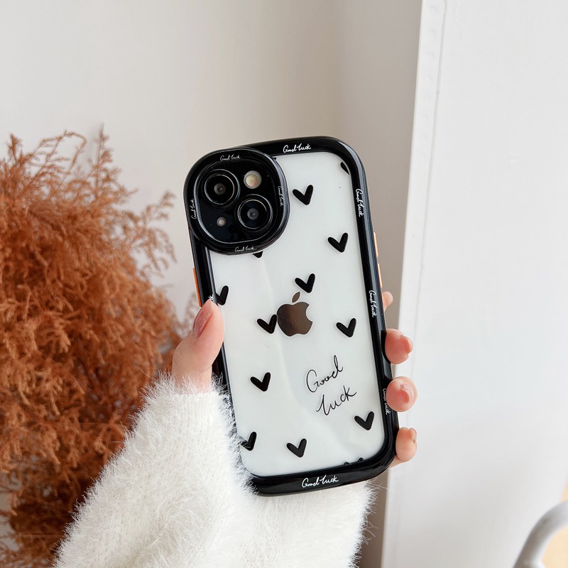 Puff Case iPhone 11 12 13 14 Pro Max 14 Plus Pretty Women's Cute Gifts Soft Casing Cover Black White Love Lucky