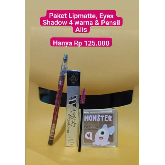 Paket Olla Skin Daily Lipmatte OSD, Eyes Shadow Bangkok 4 warna & Pensil Alis