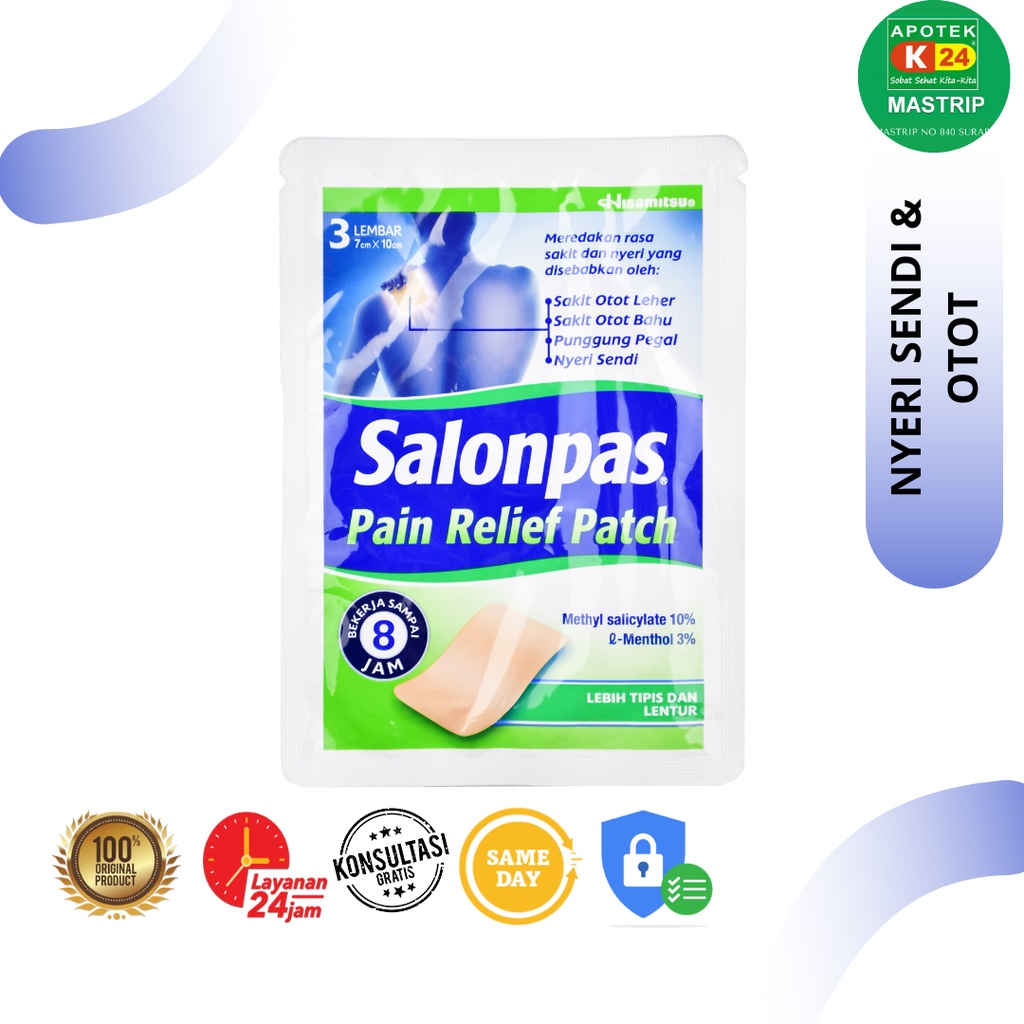 Salonpas Pain Relief Patch / Nyeri Otot Sendi Terkilir Punggung Pegal / 3lembar
