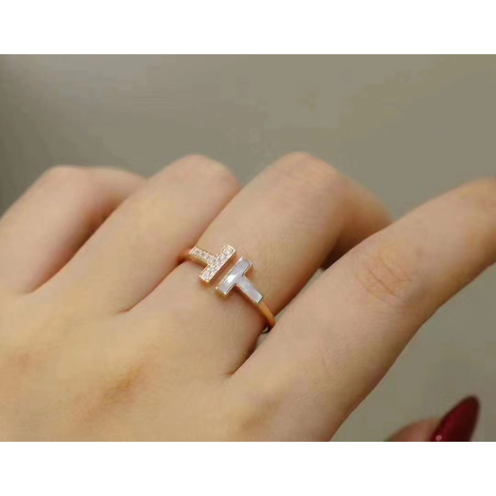 Cincin Titanium Steel Warna Putih Untuk Wanita | Cincin Berlian Bentuk T | Pembuka Botol Bahan Stainless Steel