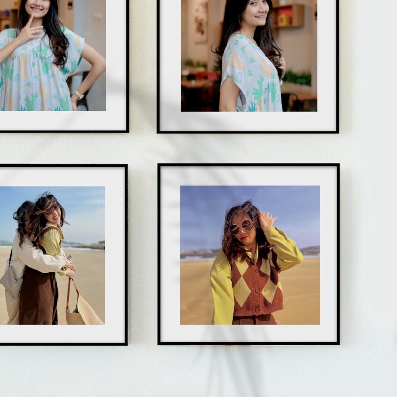 ☈ 4PCS Cetak foto 10R + Bingkai foto blok minimalis | Custom foto wall decor 20x20cm ➽