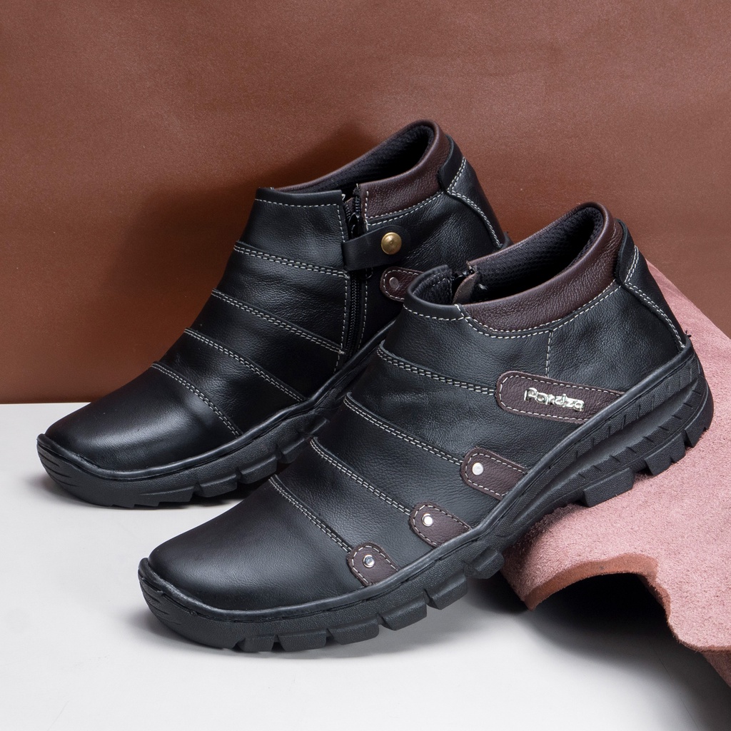 Sepatu Boot Pria Kulit Asli Boots Touring Casual Zipper Non Safety Fordza BKS07