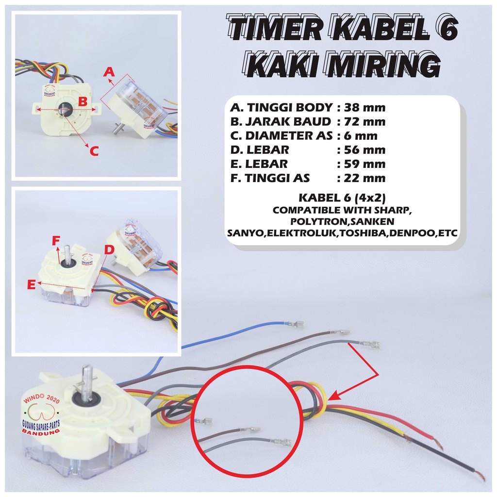 TIMER SPIN MESIN CUCI KAKI MIRING 6 KABEL | PEMUTARAN TIMER PENGERING | TIMER SPIN - WASH DUDUKAN KAKI MIRING - WINDO