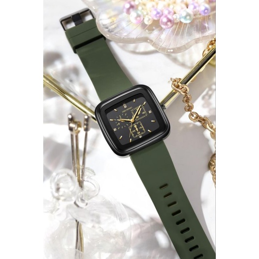 JIMS HONEY 8027 ORI JAM TANGAN RUBBER BAND UNISEX WANITA PRIA ANTI AIR QUARTZ WATCH TALI KARET BOX