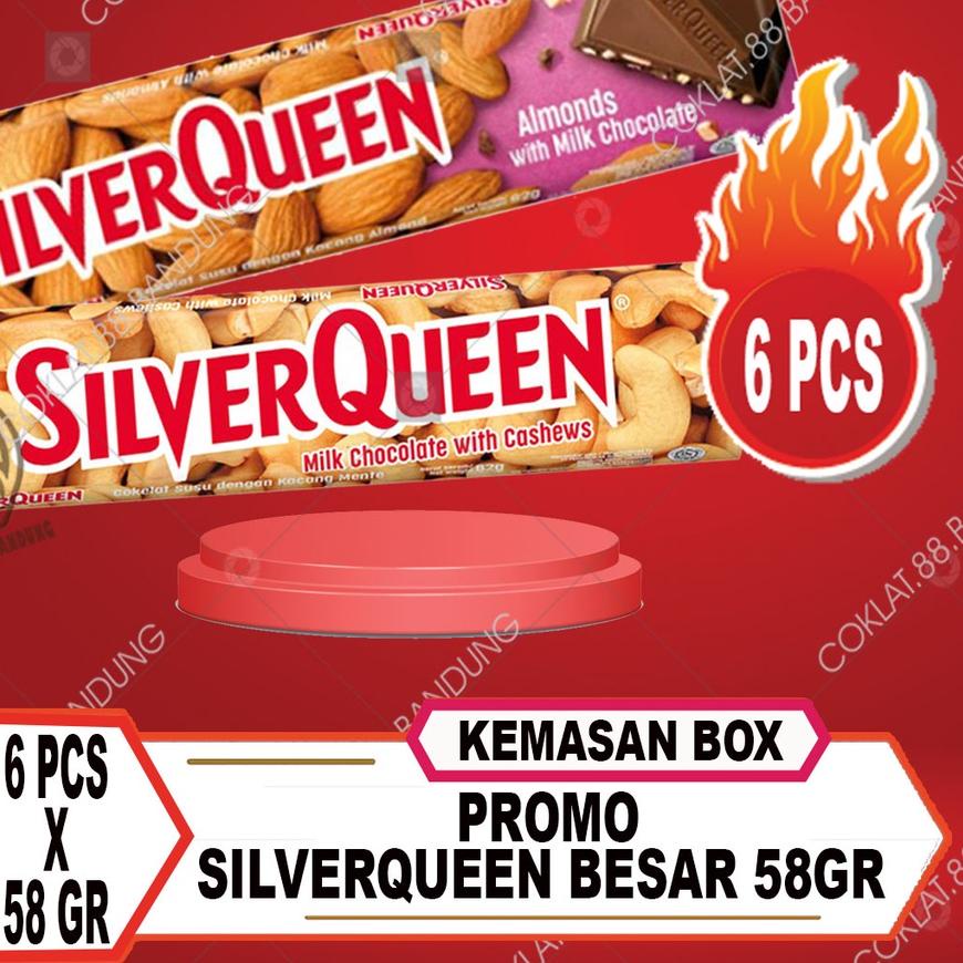 

♦ SilverQueen 58gr Isi 6 pcs Besar Cokelat Ex 62gr, Coklat Silver Queen 58 gr X 6 Batang Milk Chocolate Almond Cashew Fruit 58 gram ♦