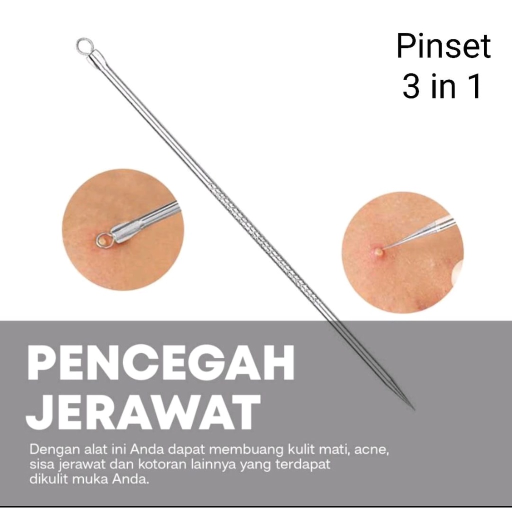 Pinset Komedo Pembersih Jerawat dan Komedo Blackhead di Wajah 1 set isi 3 Pcs