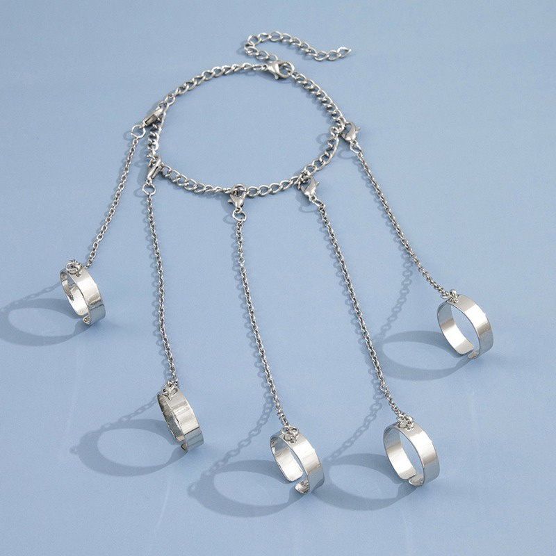 [AYBx] Baju Kaos Distro Pria Wanita Lengan Pendek Gelang Tangan Rantai Geometris Warna Silver Untuk Pria Cincin Charm Set Couple Fashion Jewelry