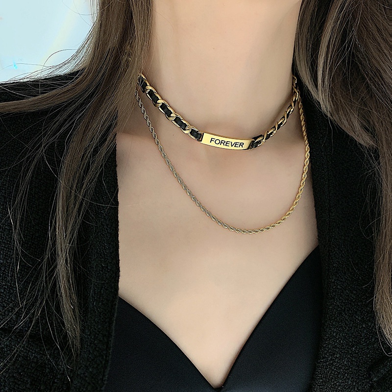 Kalung tebal leather black forever titanium anti karat harga grosir bisa cod harga grosir bisa bayar di tempat