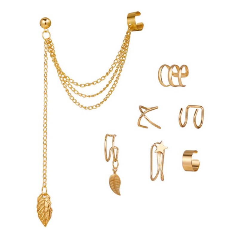 [AYBx] Baju Kaos Distro Pria Wanita Lengan Pendek 7pcs/set Baru Manset Telinga Non-Piercing Telinga Klip Perhiasan Anting Tulang Rawan Palsu Untuk Wanita