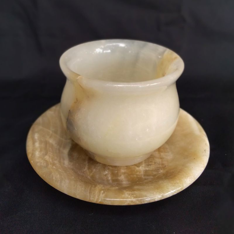 Gelas Cangkir Marmer Onyx Set Lepek Marble Stone Mug Glass Kerajinan Mug Batu Marmer