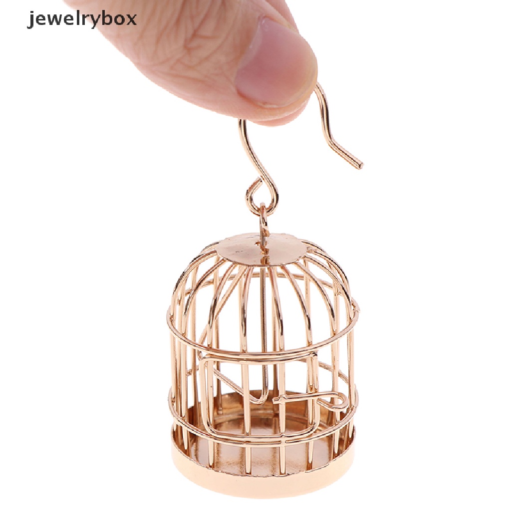 [jewelrybox] 1: 12aksesoris Rumah Boneka Miniatur Logam Emas Sangkar Burung Rumah Boneka birdcage Boutique