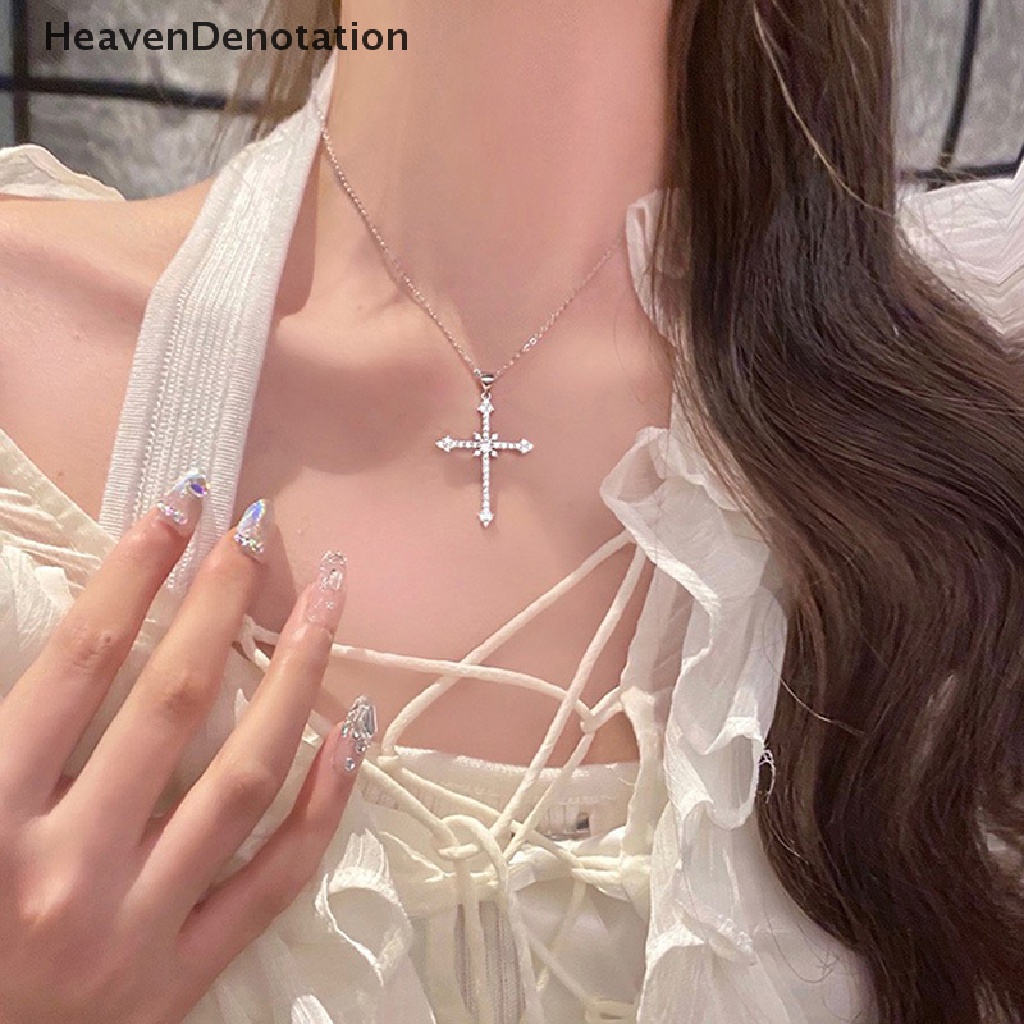 [HeavenDenotation] Fashion Wanita Kristal Zirkon Salib Liontin Kalung Untuk Wanita Gadis Kalung Rantai Kristal Punk Perhiasan Pesta HDV