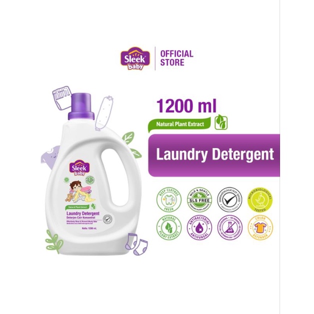 SLEEK Baby Laundry Detergent Deterjen Cair Botol | Refill | 900ml | 1200