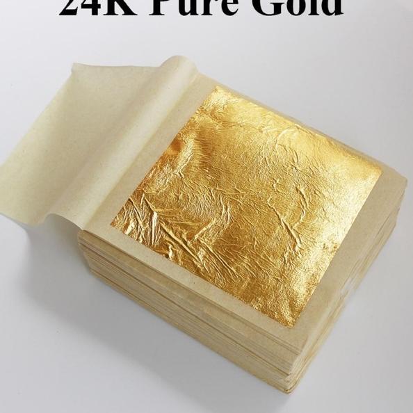 

♠ Edible Gold leaf bisa dimakan 24k sise 4.3cm ( isi 10 sheets) Ω