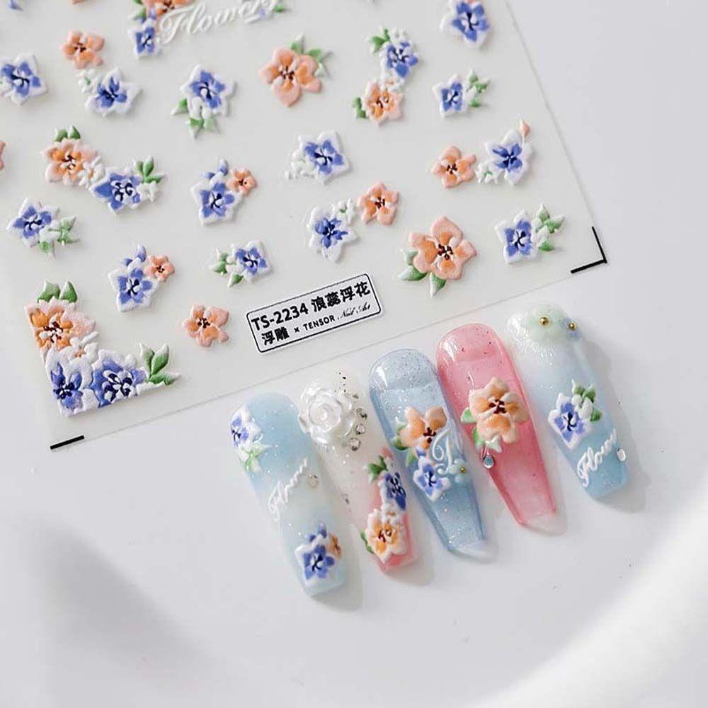 Bunga Agustina Stiker Kuku Wanita Anggrek Daun Awan Hiasan Nail Art