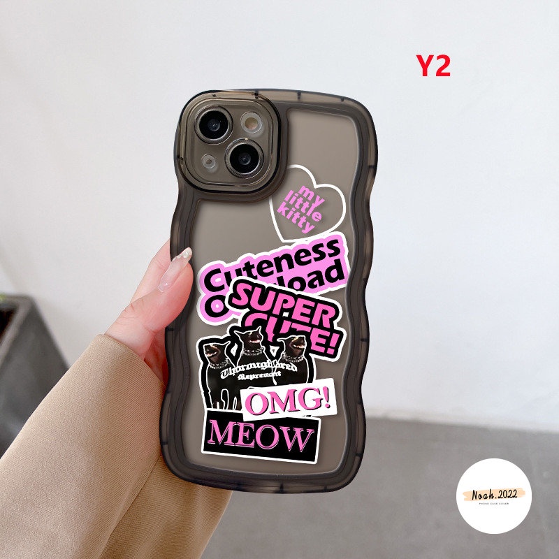 Trendy Brand Case OPPO A17K A77 A77s A54 A74 A16s A12 A16K A95 A57 A5 A9 A76 A52 A15 A16 A17 A3s A55 A96 Reno 8 7 6 8Z 7Z A1k A53 A5s A7 Wavy Edge Sticker Label Kucing Keren Sarung Soft Case