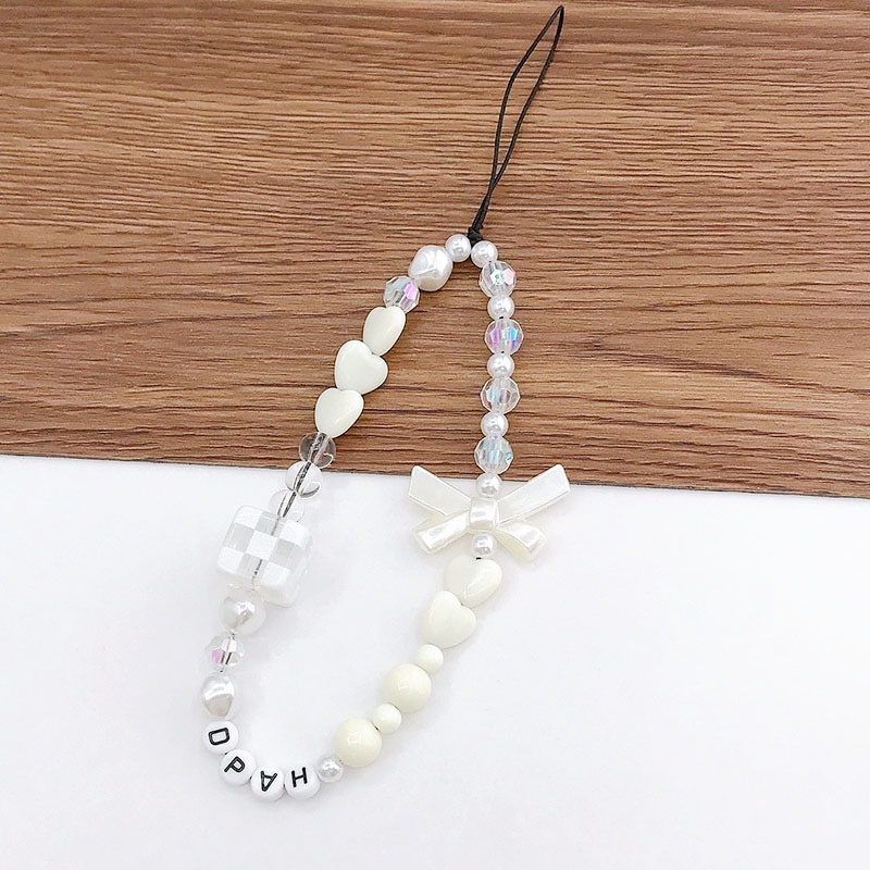 Manik-manik Putih Rantai Ponsel Aksesoris Anti Hilang Handmade Gelang Tali Untuk iPhone Android OPPO VIVO Huawei Xiaomi Redmi Samsung