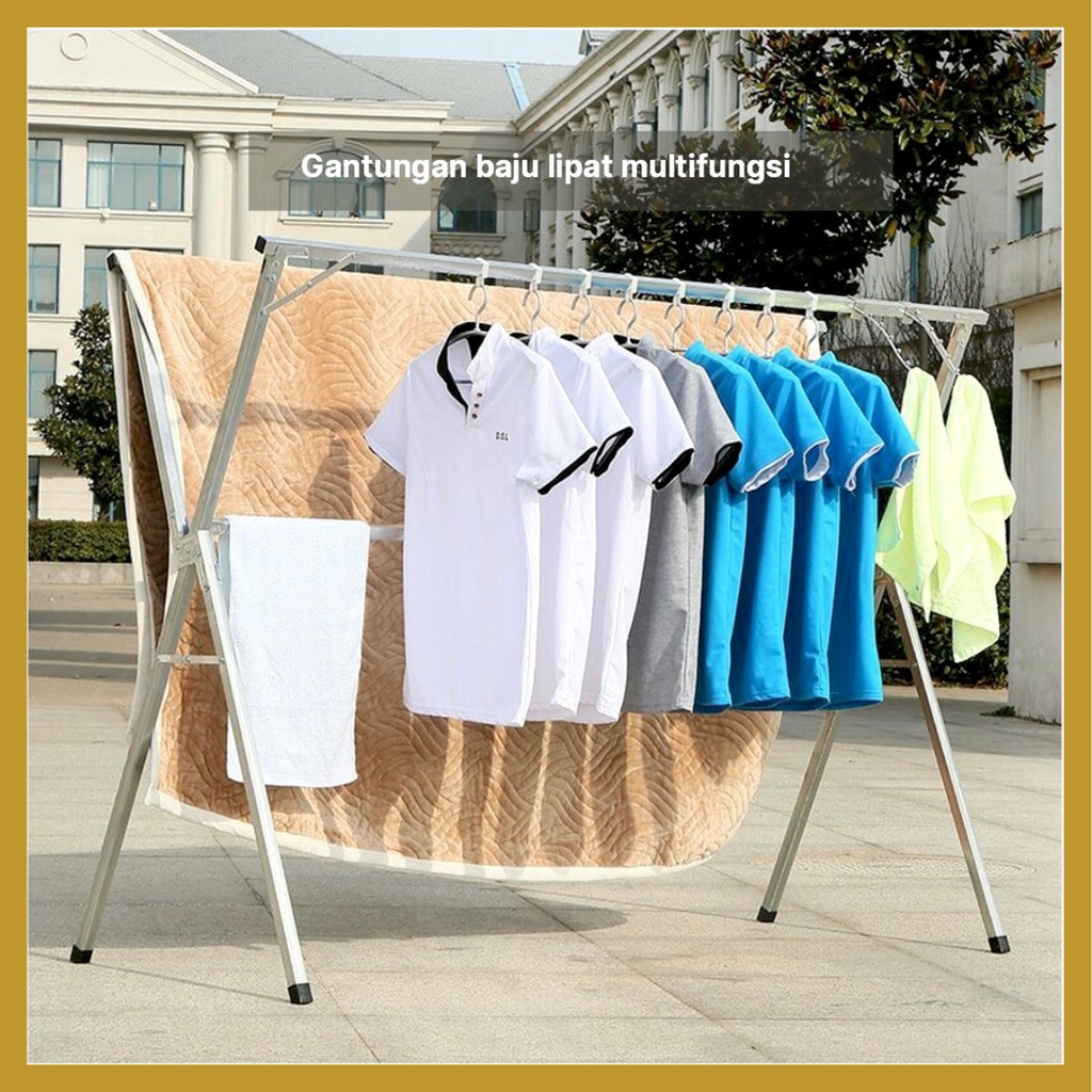 Jemuran Baju Lipat Stainless Steel Jemuran Pakaian Anti Karat Kuat Jemuran Portable Outdoor Indoor