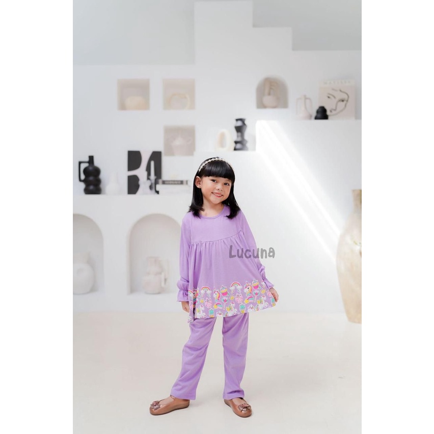 Setelan Anak Tunik Rania Lucuna Original Lengan Panjang Super Premium Baju Muslim Perempuan