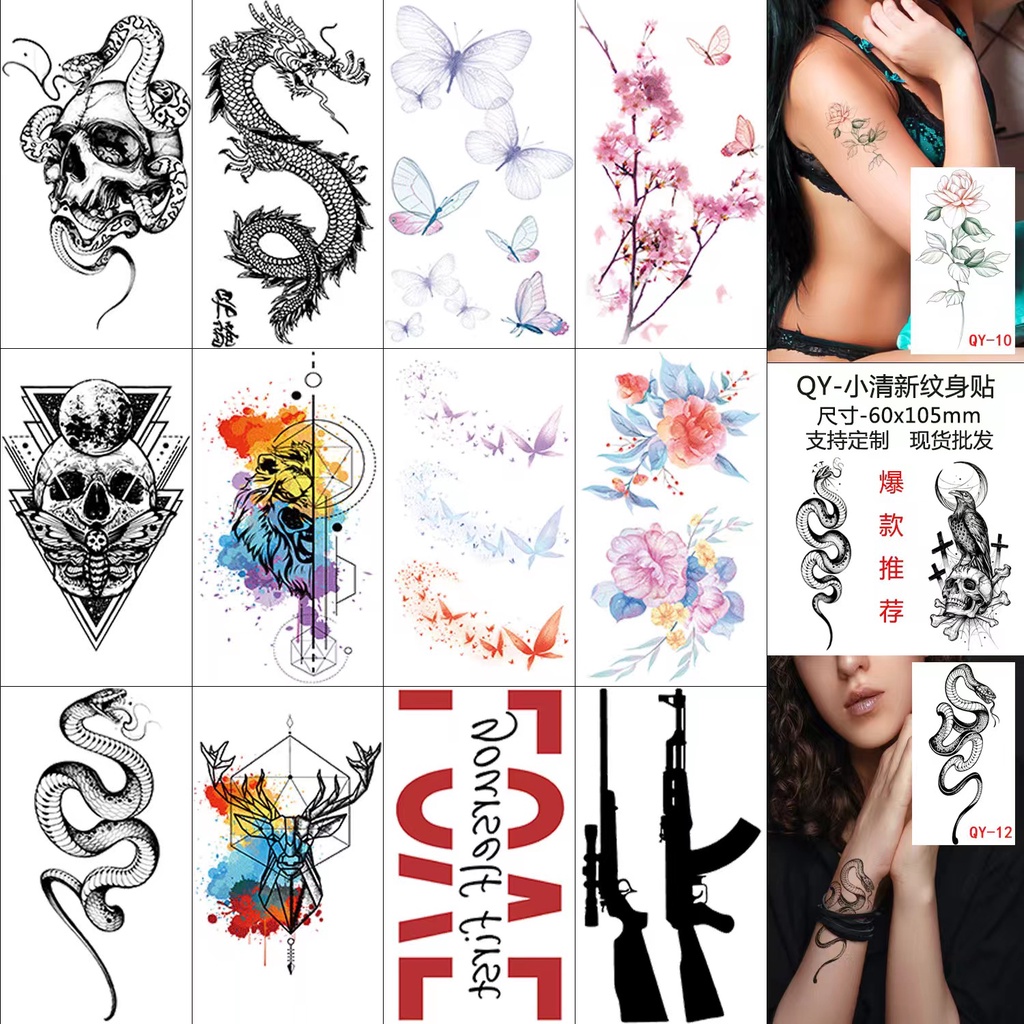 tato temporer banyak model ukuran 6x11cm temporary tattoo naga bunga dll  tatto model QY