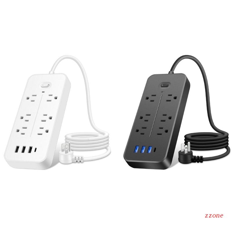 Zzz Power Strip Wall Outlet Surge Protector Stop Kontak 6xAC 3x Port USB &amp; Port Tipe-C